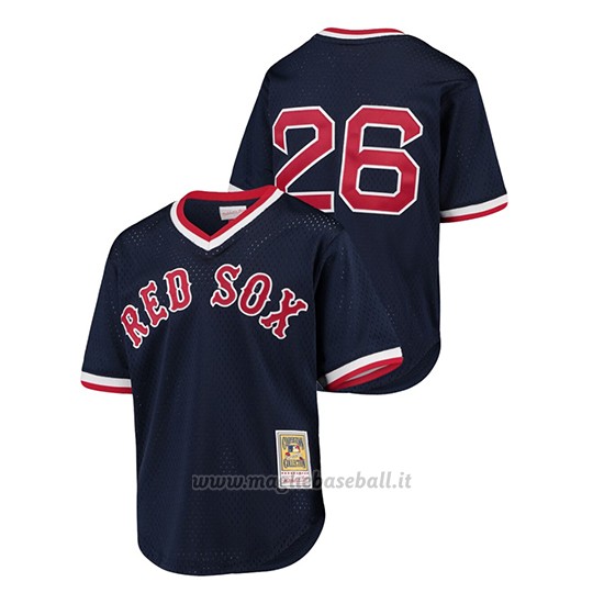 Maglia Baseball Bambino Boston Red Sox 26 Wade Boggs Cooperstown Coleccion Mesh Batting Practice Blu